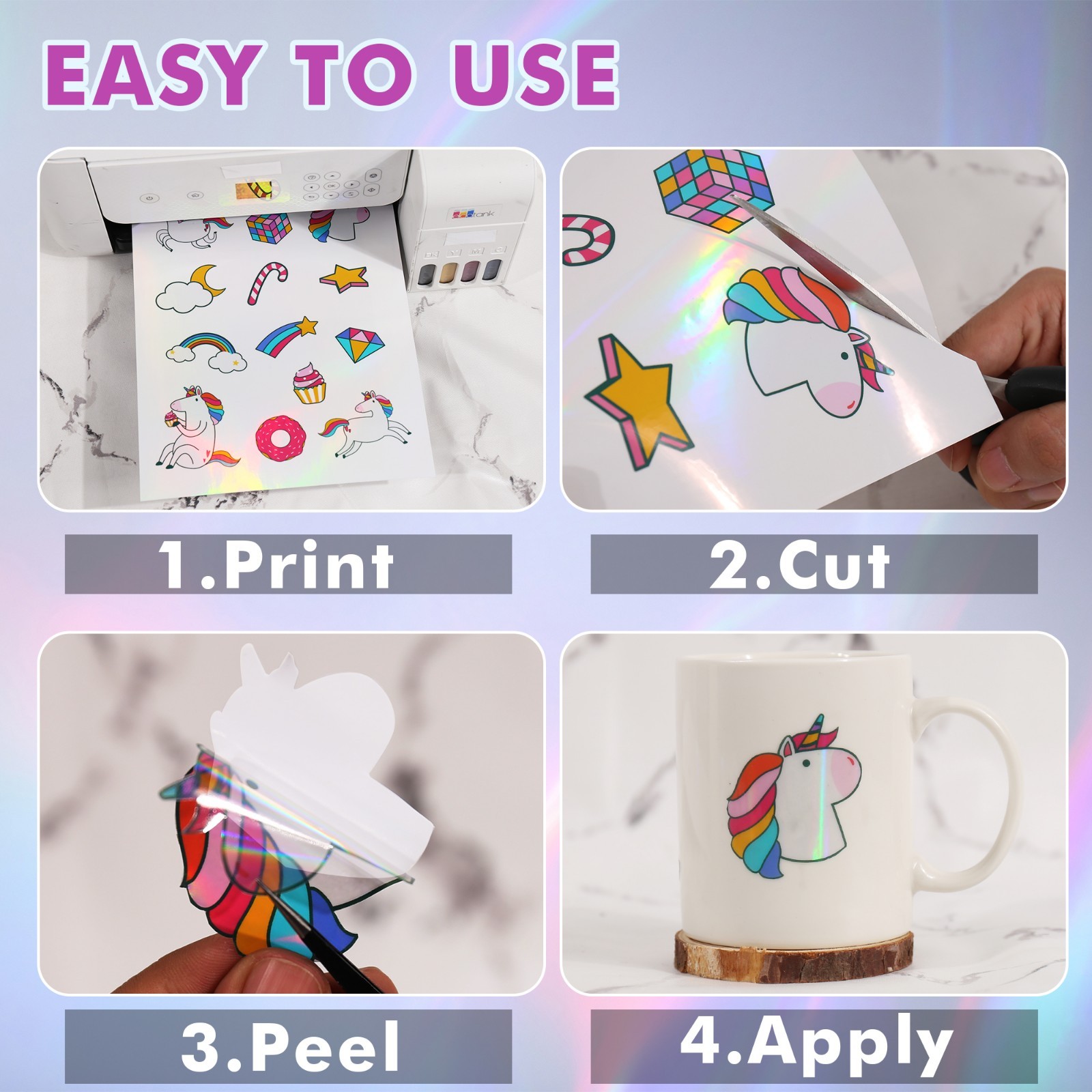 Koala Clear Holographic Sticker Paper for Inkjet +Laser Printer 8.5×11 25 Sheet