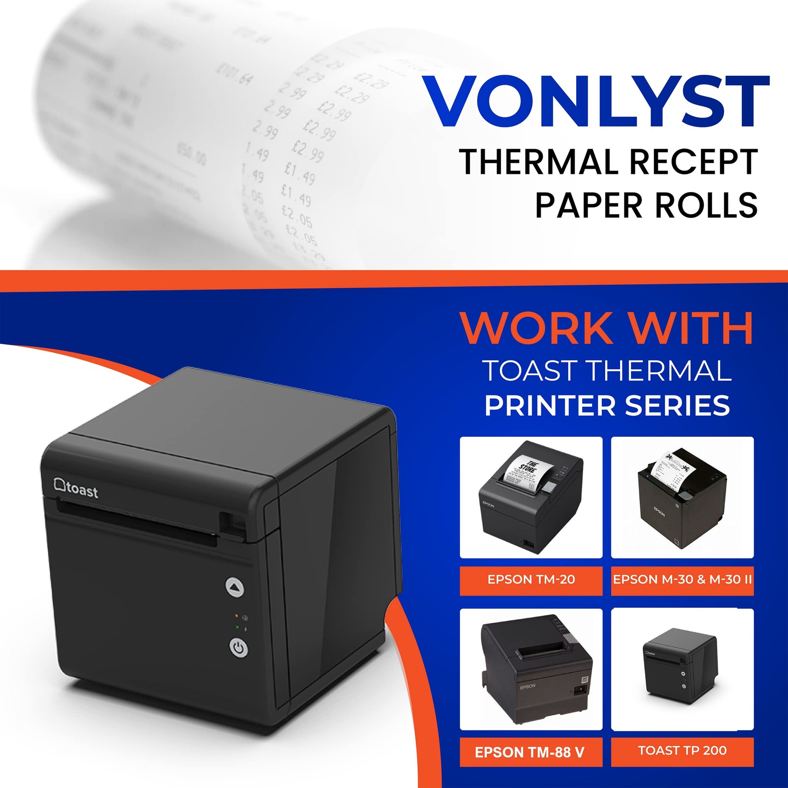 Vonlyst Thermal Paper Roll 3 1/8 inch x 230 feet, White Black Image
