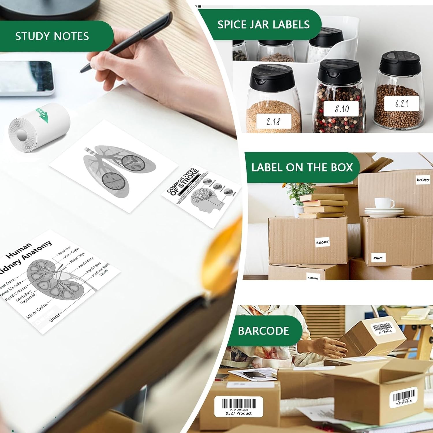 5 Rolls Thermal Printer Paper & 5 Rolls Self-adhesive Stickers, White Printer Pa