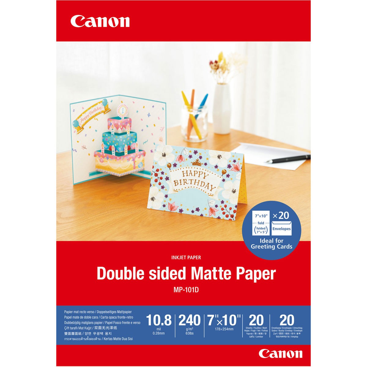 Canon 7×10″ MP-101D Double-Sided Matte Photo Paper, 10.8 mil, 240 gsm, 20 Sheets