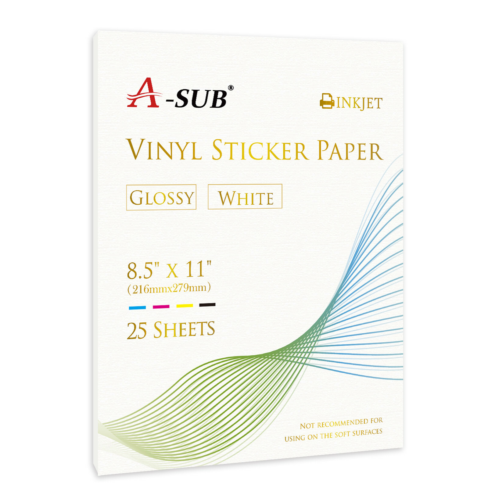 A-SUB Vinyl Sticker Paper High Glossy White Waterproof Removable 25 Sheet 8.5×11