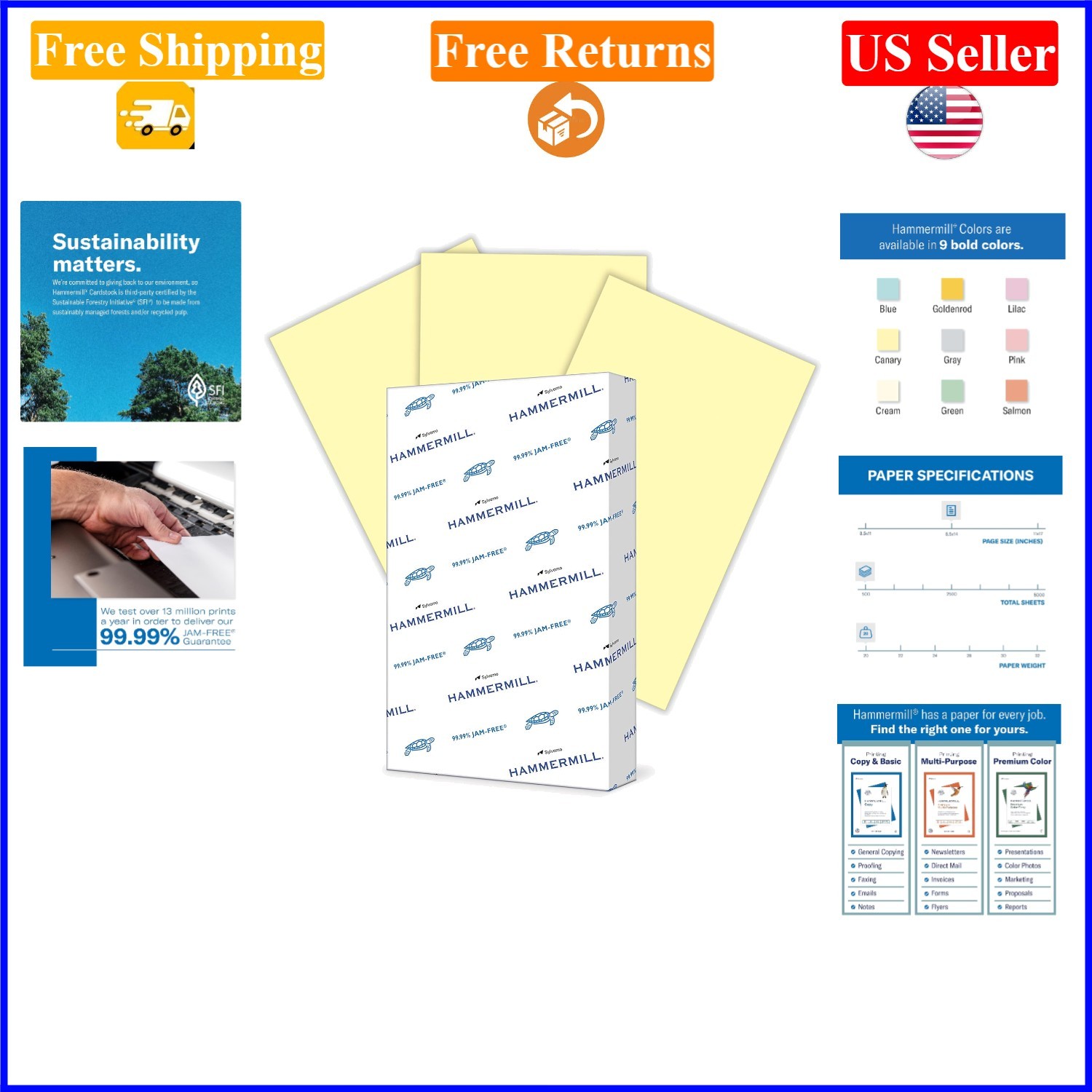20 lb Canary Colored Printer Paper, 8.5 x 14, 500 Sheets, Recyclable