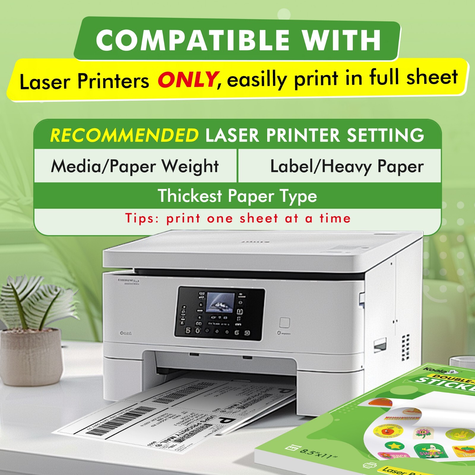 Koala Full Sheet Shipping Labels 8.5×11 500 Full Page Labels for Laser Printers
