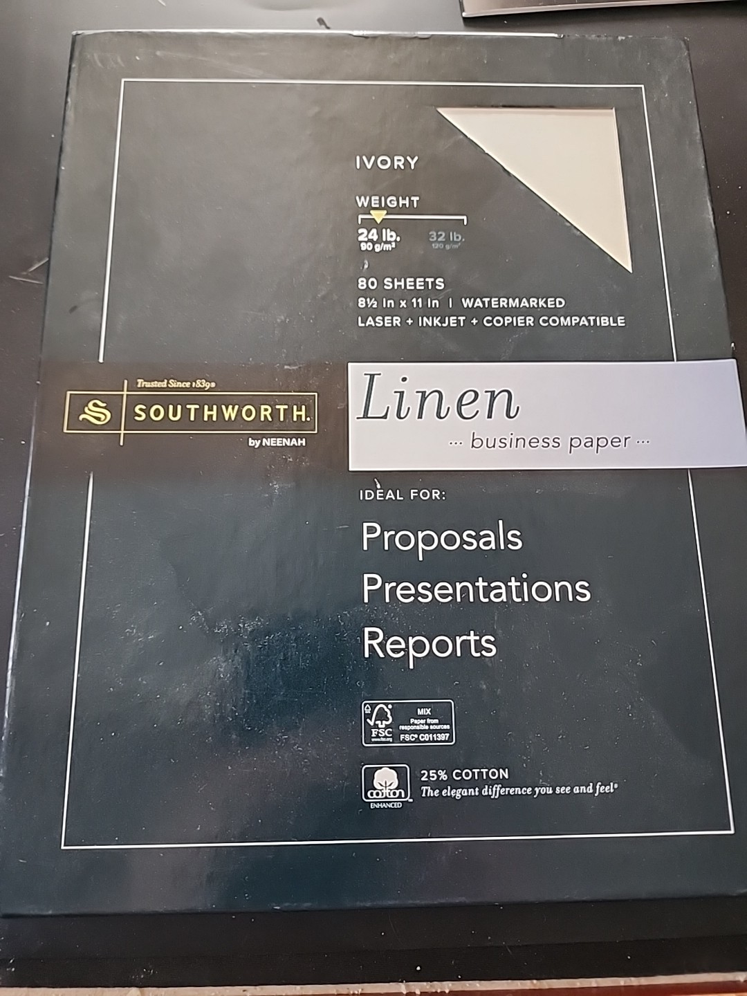 80 Sheets-Southworth Company 24Lb. Ivory Linen Business Paper