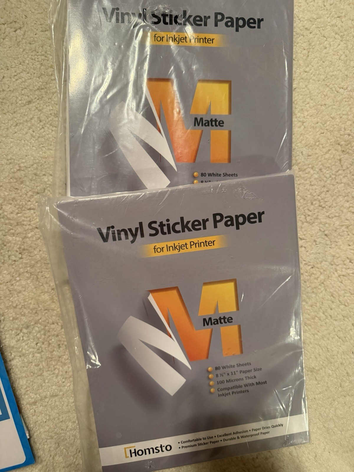 2 Packs Matte Vinyl Sticker Paper for Inkjet Printer 80 Sheets Each