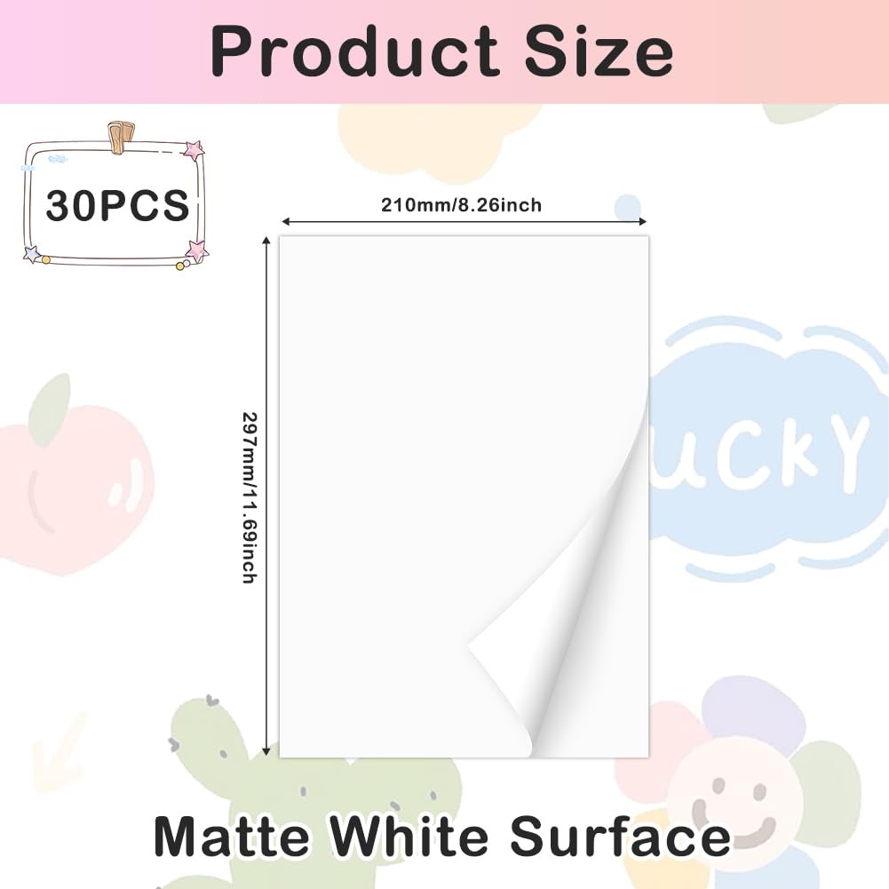 30 Sheets Sticker Paper for Printing A4, Labels Self Adhesive Printable A…