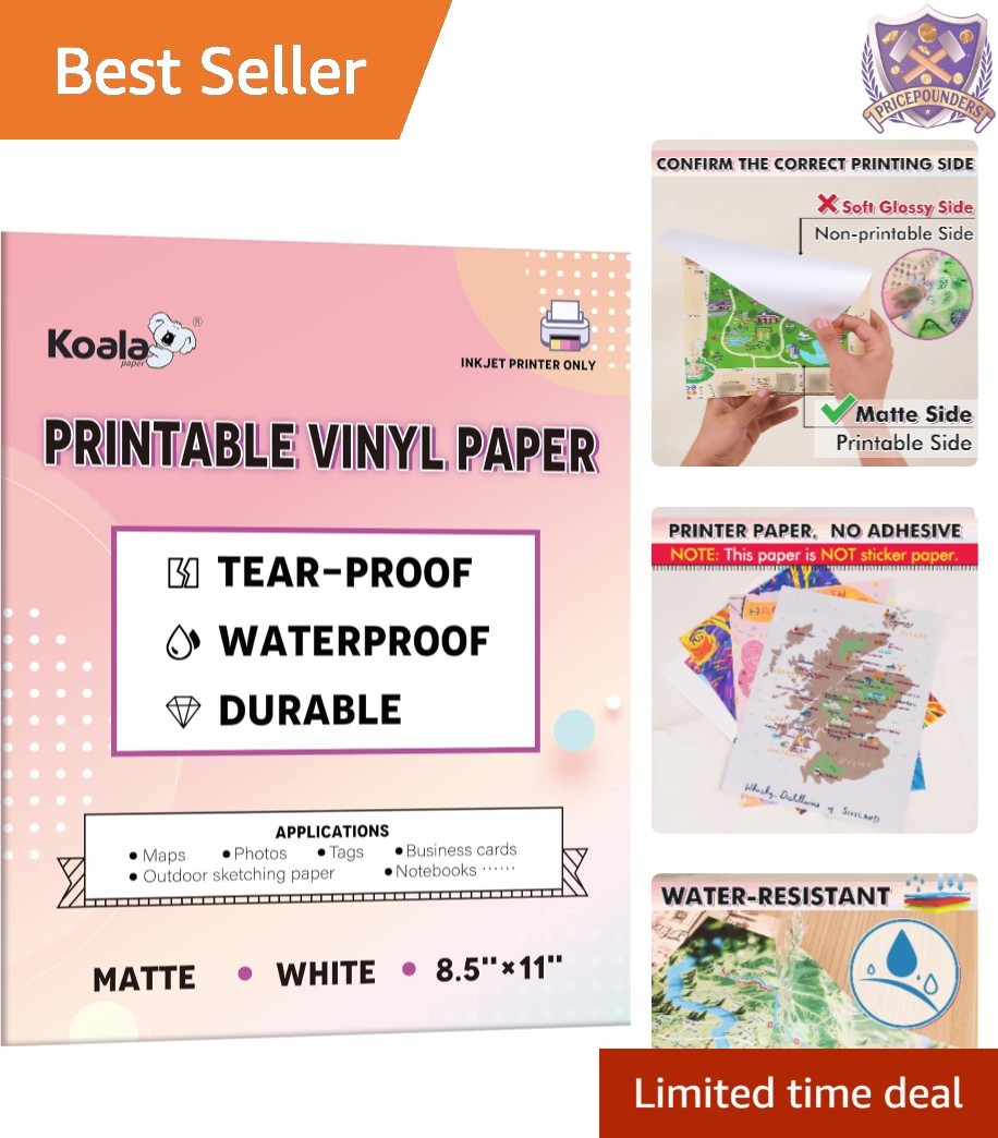 Waterproof Inkjet Paper 8.5×11 Inch Matte 30 Sheets Tear-Resistant Durable