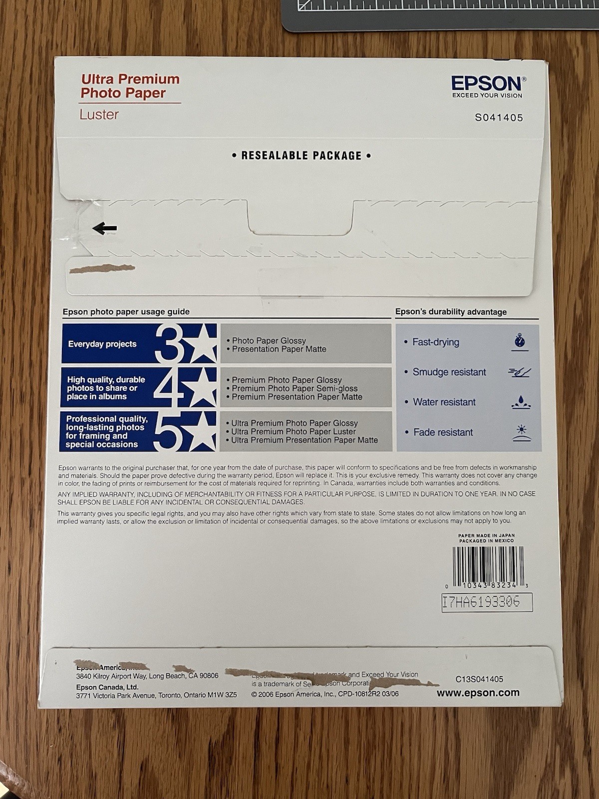 Epson S041341 Enhanced Matte Paper 8.5” X 11” 40 Sheets