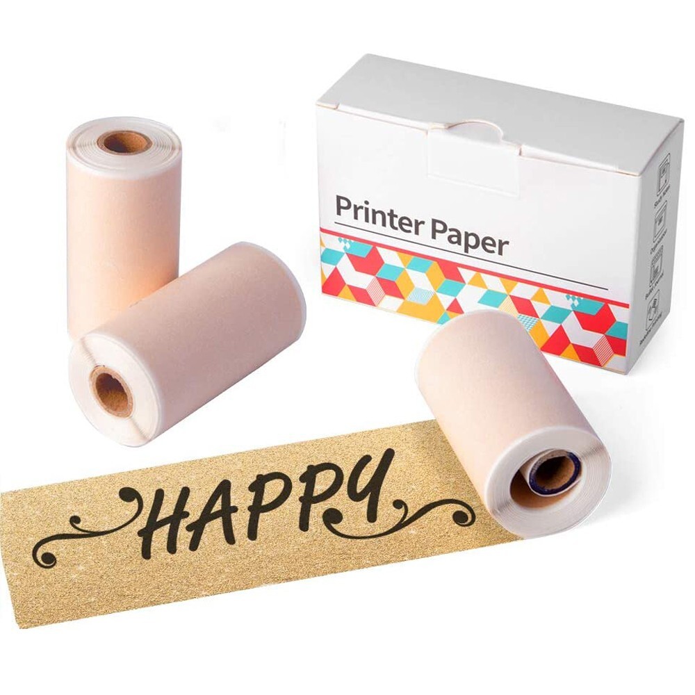 3 Rolls Golden Sparkle 50mm Sticker Thermal Paper for Phomemo M02 Pro M02S M03
