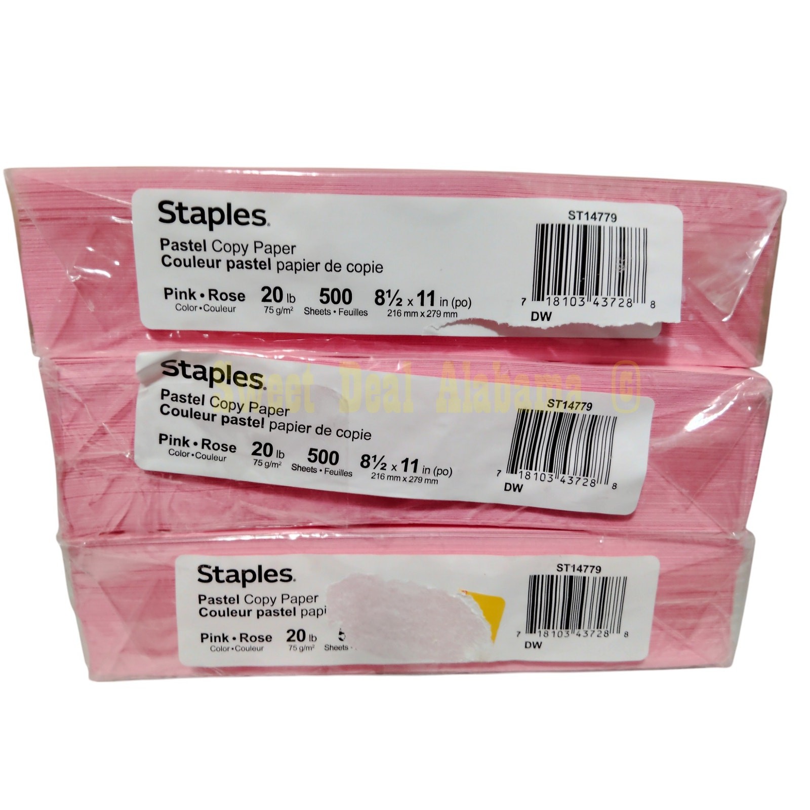 3 Reams, 1500 Pages, Staples Pastel Pink Copy Paper 8-1/2″ X 11″ No.14779