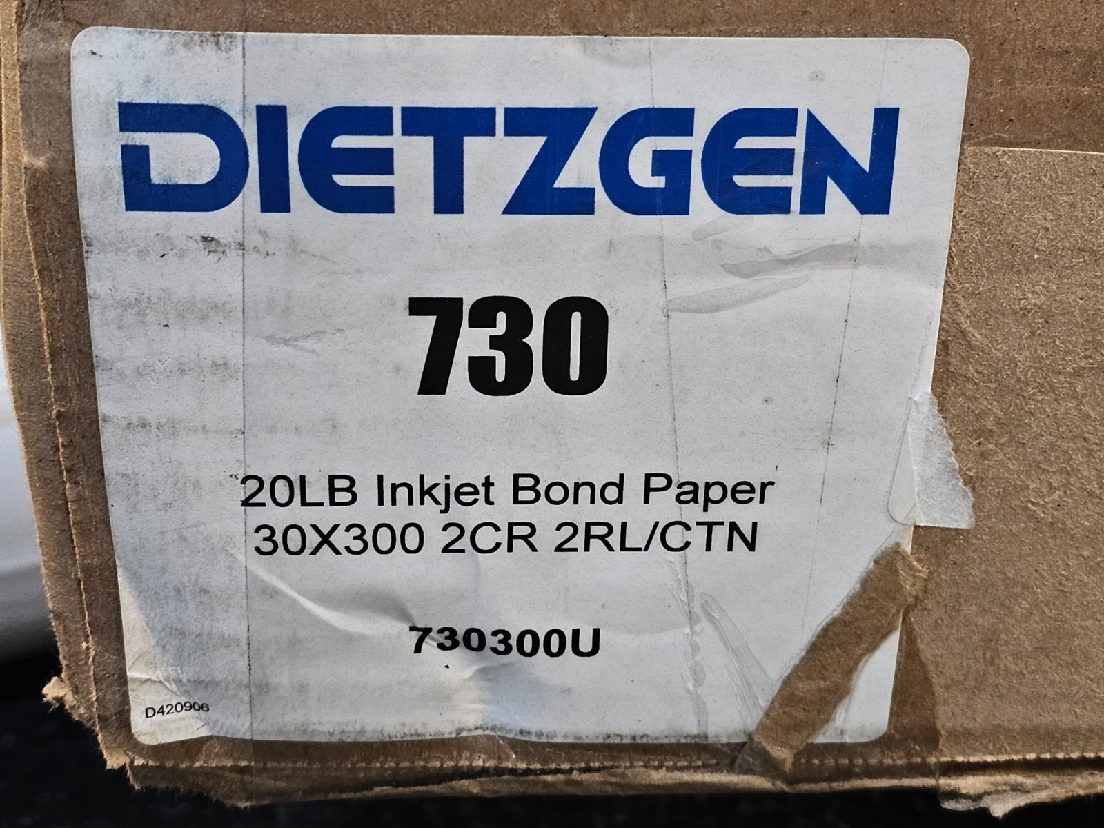 (QTY 2 ) Dietzgen 30″ x 300′ 730 2” Core 20LB Inkjet Bond Paper 730300U