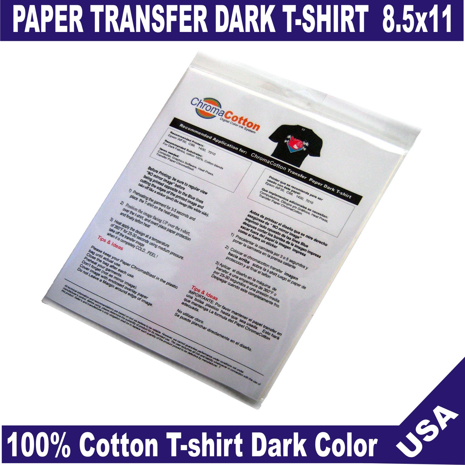 50 Sheets One Step Opaque Transfer Paper 8.5X11 for Black-Dark T-shirt Cotton