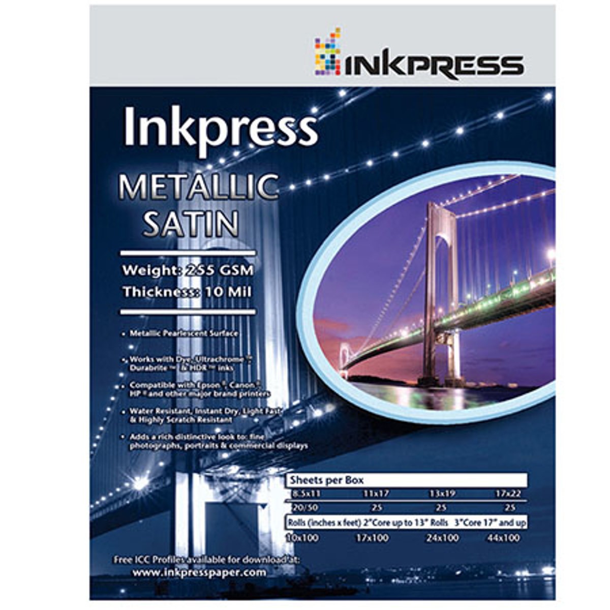 Inkpress Metallic Satin Inkjet Paper, 255 gsm, 10 mil, Metallic Pearlescent Surf