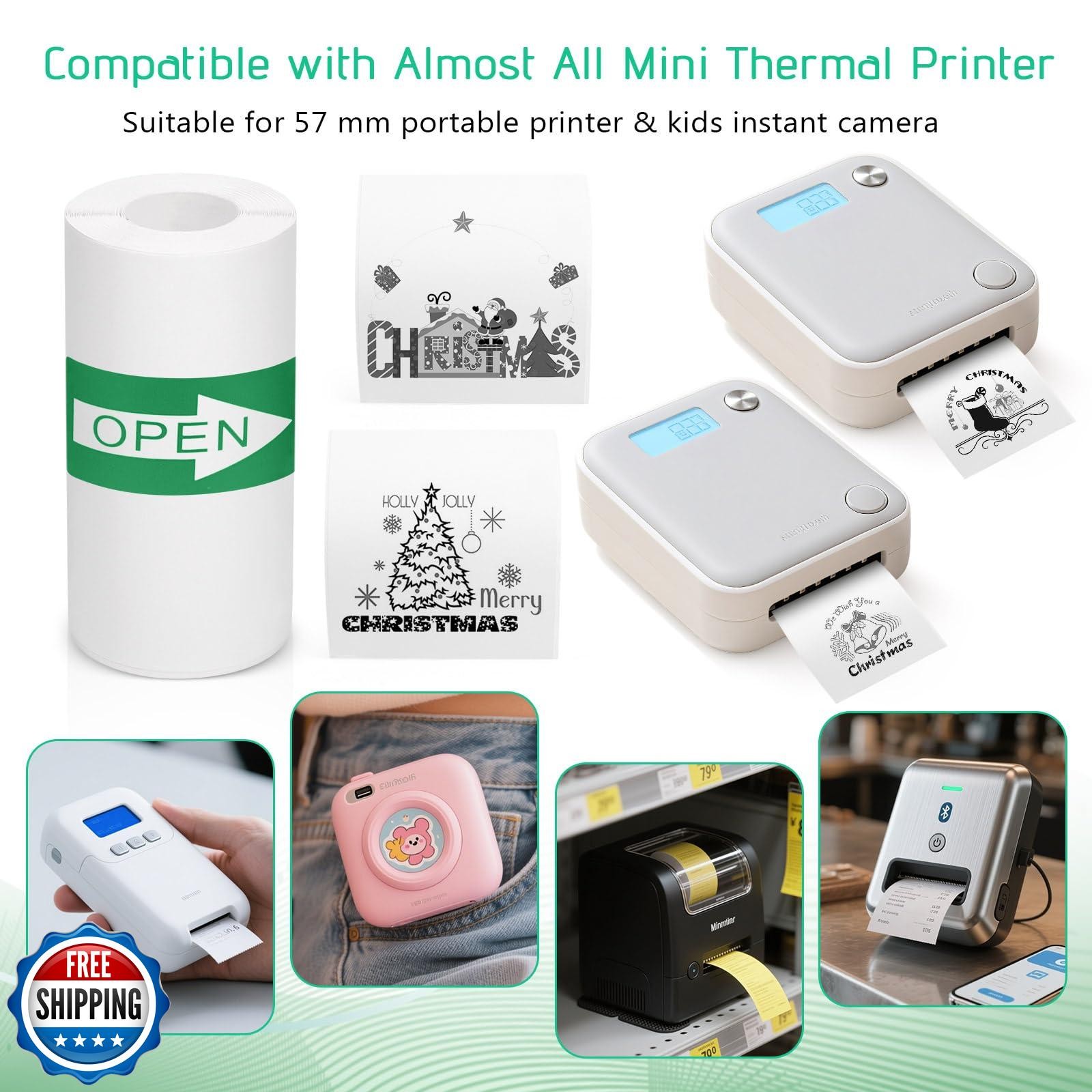10 Rolls Mini Thermal Printer Sticker Paper, 57 X 25mm Self-Adhes