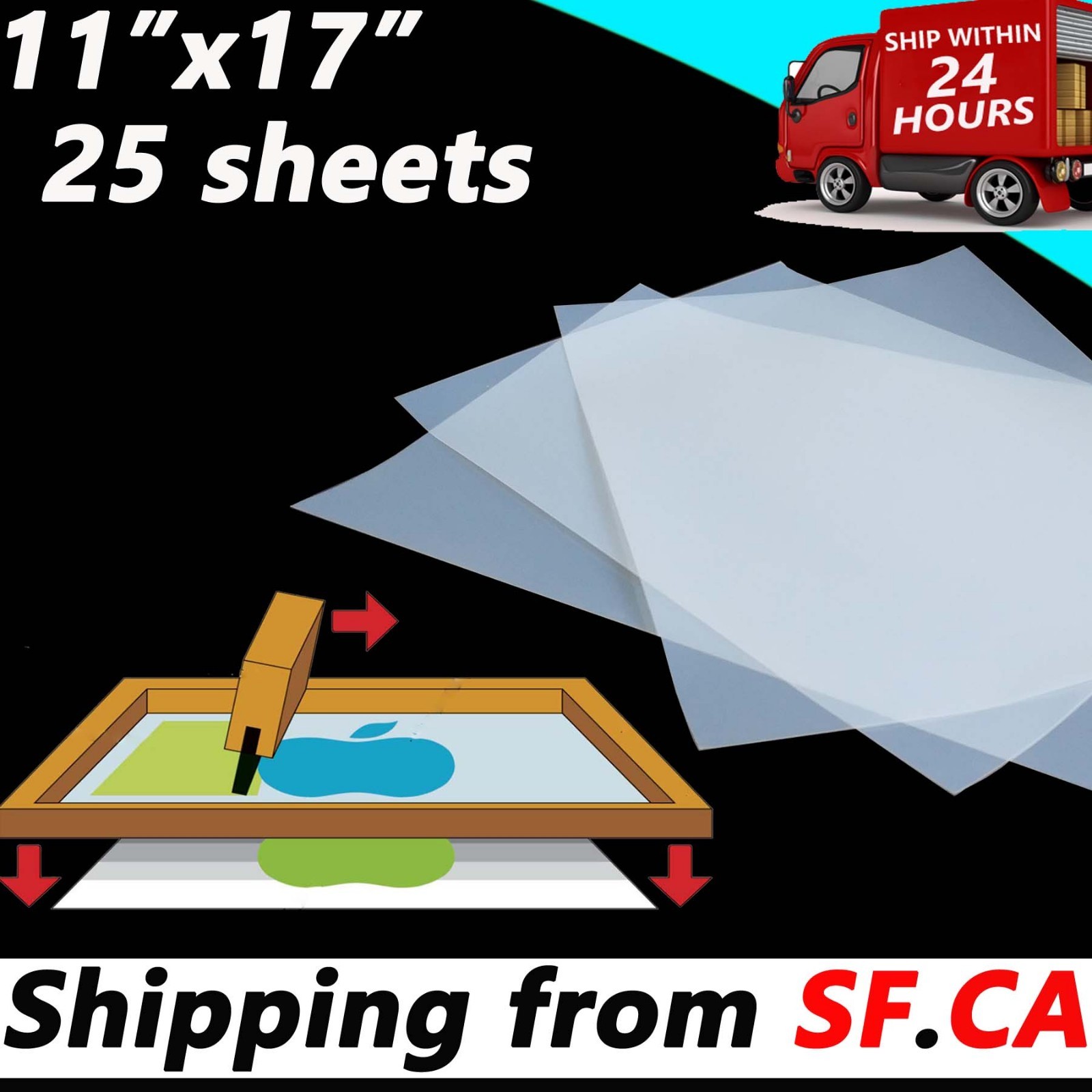 11×17，Screen Printing Waterproof Instant Dry Inkjet Transparency Film，50 Sheets