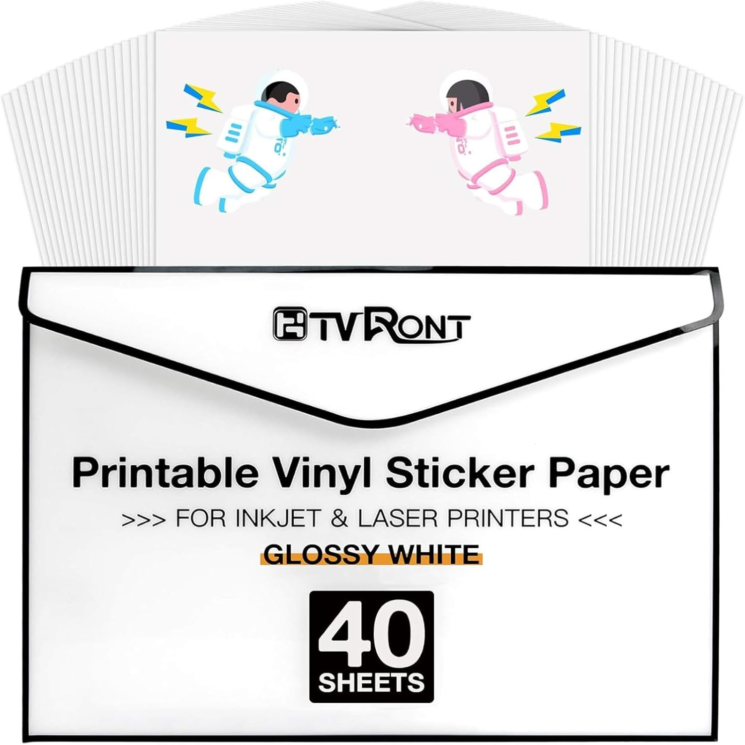 HTVRONT Printable Vinyl for Inkjet Printer & Laser Printer – 40 Pcs Glossy White