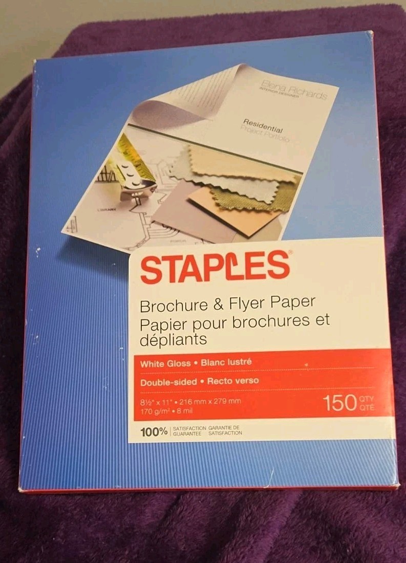 Staples Gloss White Brochure & Flyer Paper Double-sided 150 Qty 8.5×11″ Inkjet