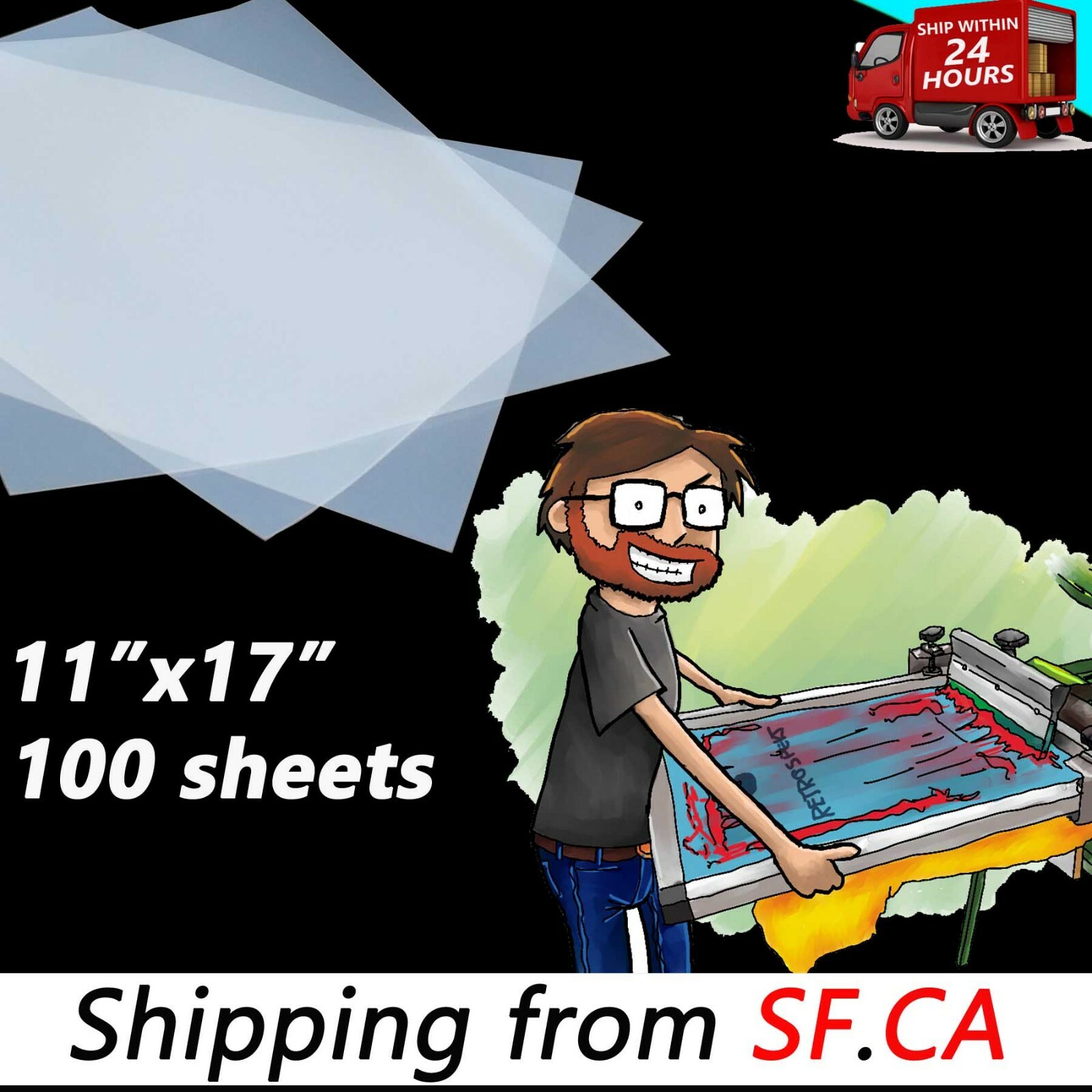 100 Sheets，11″x17″，Waterproof Inkjet Screen Printing Transparency positive Film