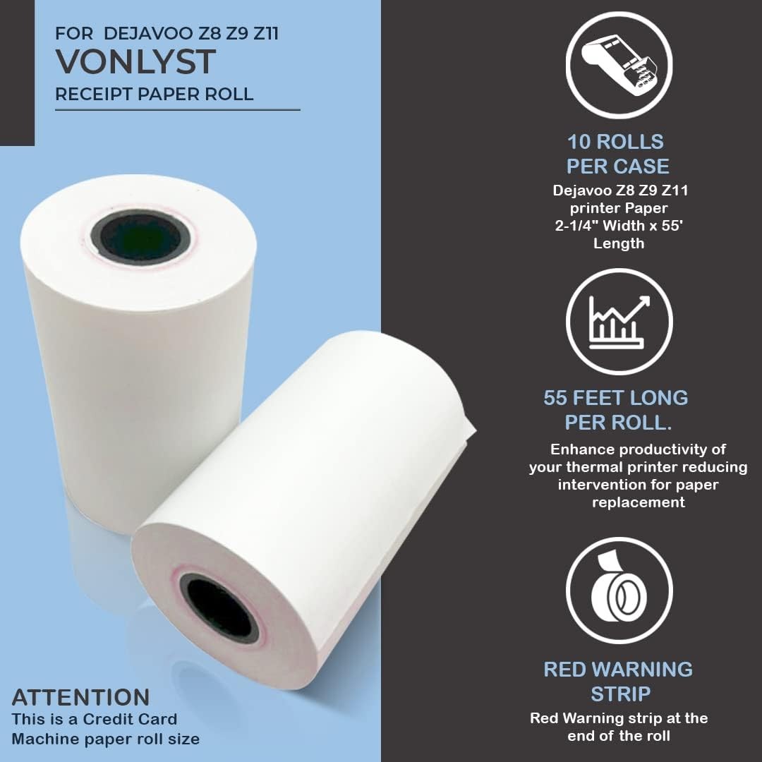 Credit Card Machine Paper Roll for Dejavoo Z8 Z9 Z11 (10 10 rolls, White