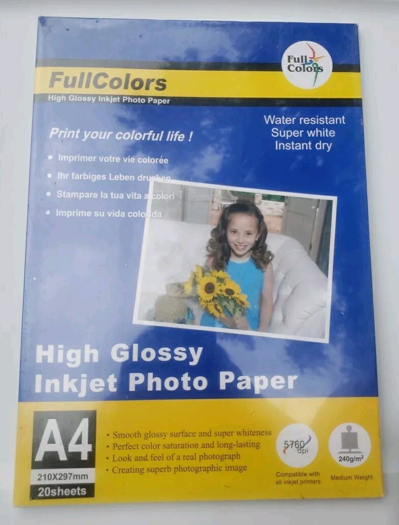 FULL COLORS A4 High Glossy Photo Inkjet Paper 240g/m -20 Sheets