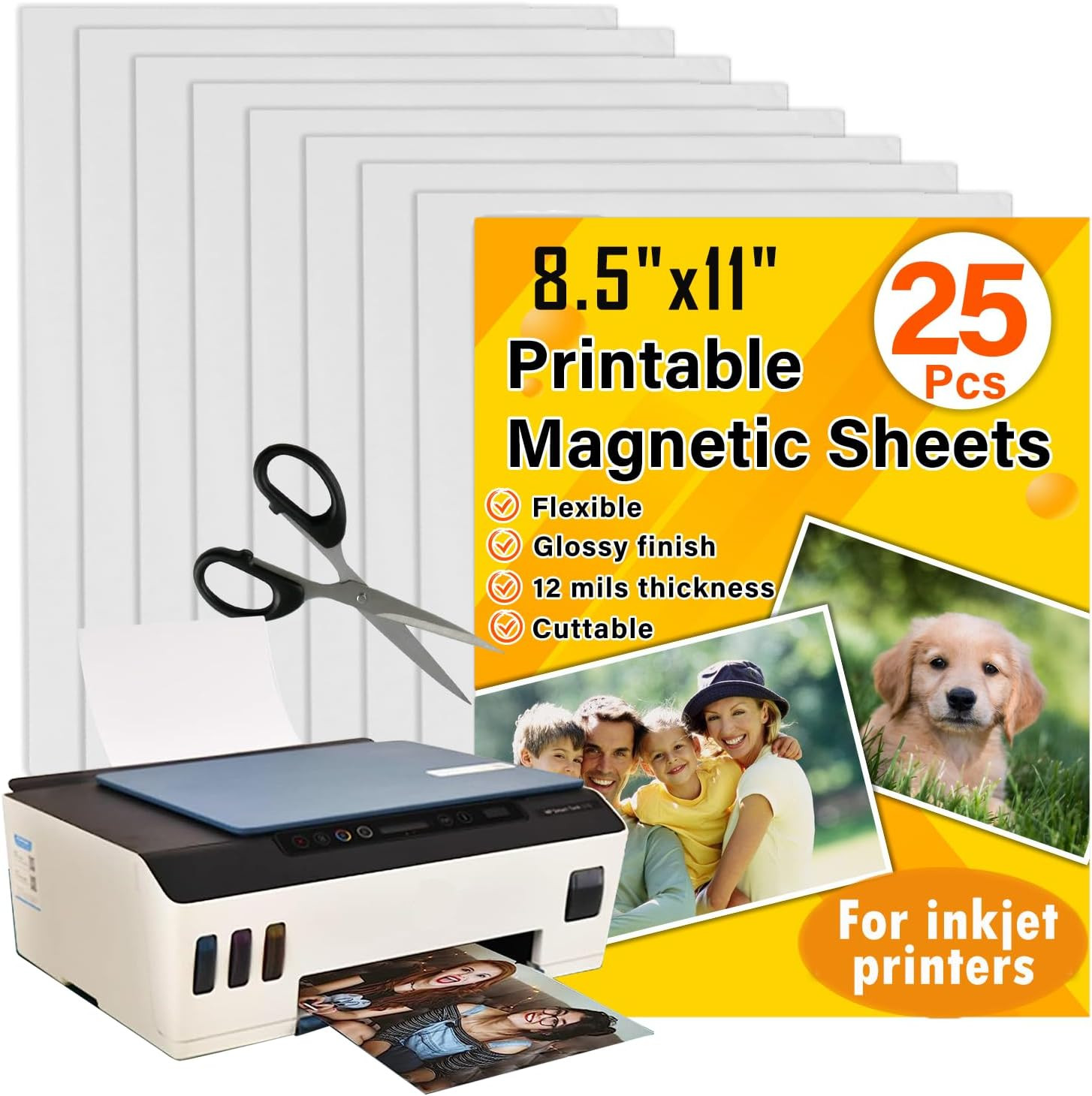 Printable Magnetic Sheets 8.5×11 Inches for Inkjet Printers, 25 Sheets Glossy Pr