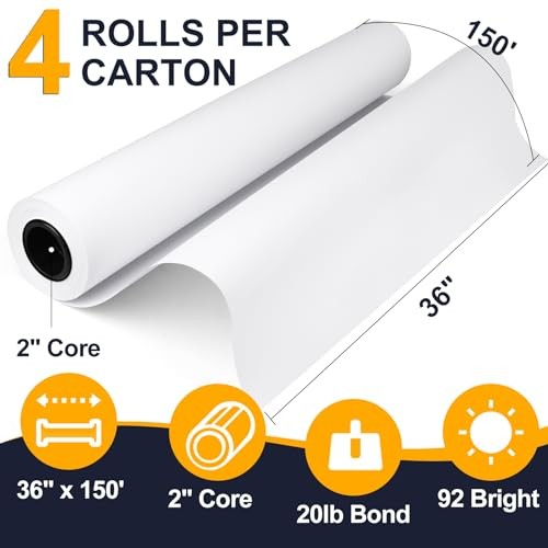 Wide Format Paper,4 Rolls Plotter 36 In x 150 Ft | 2″ Core 20lb | 4 Rolls