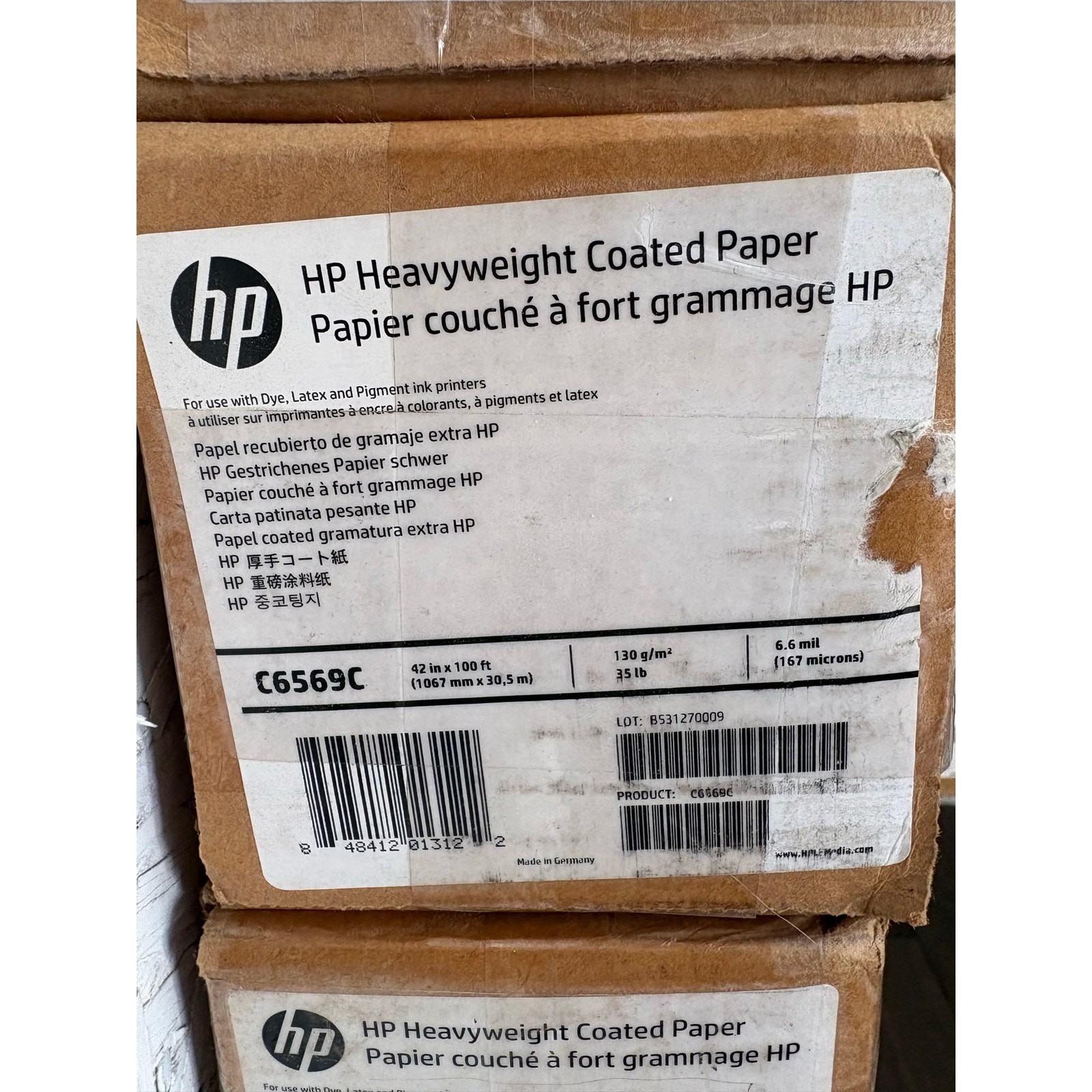 HP C6569C heavyweight coated paper 42″ x 100′ 35lb 6.6 mil NEW in box