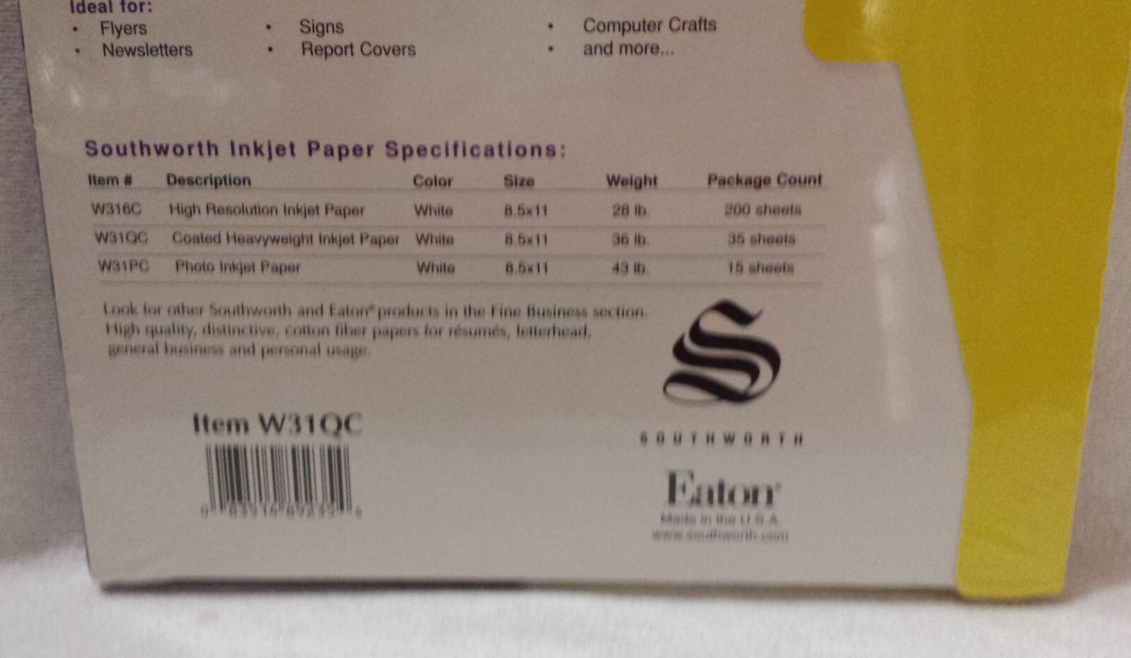 Southworth Coated Heavyweight 36 lb Inkjet Copy Paper Bright White 92 W31QC NIP