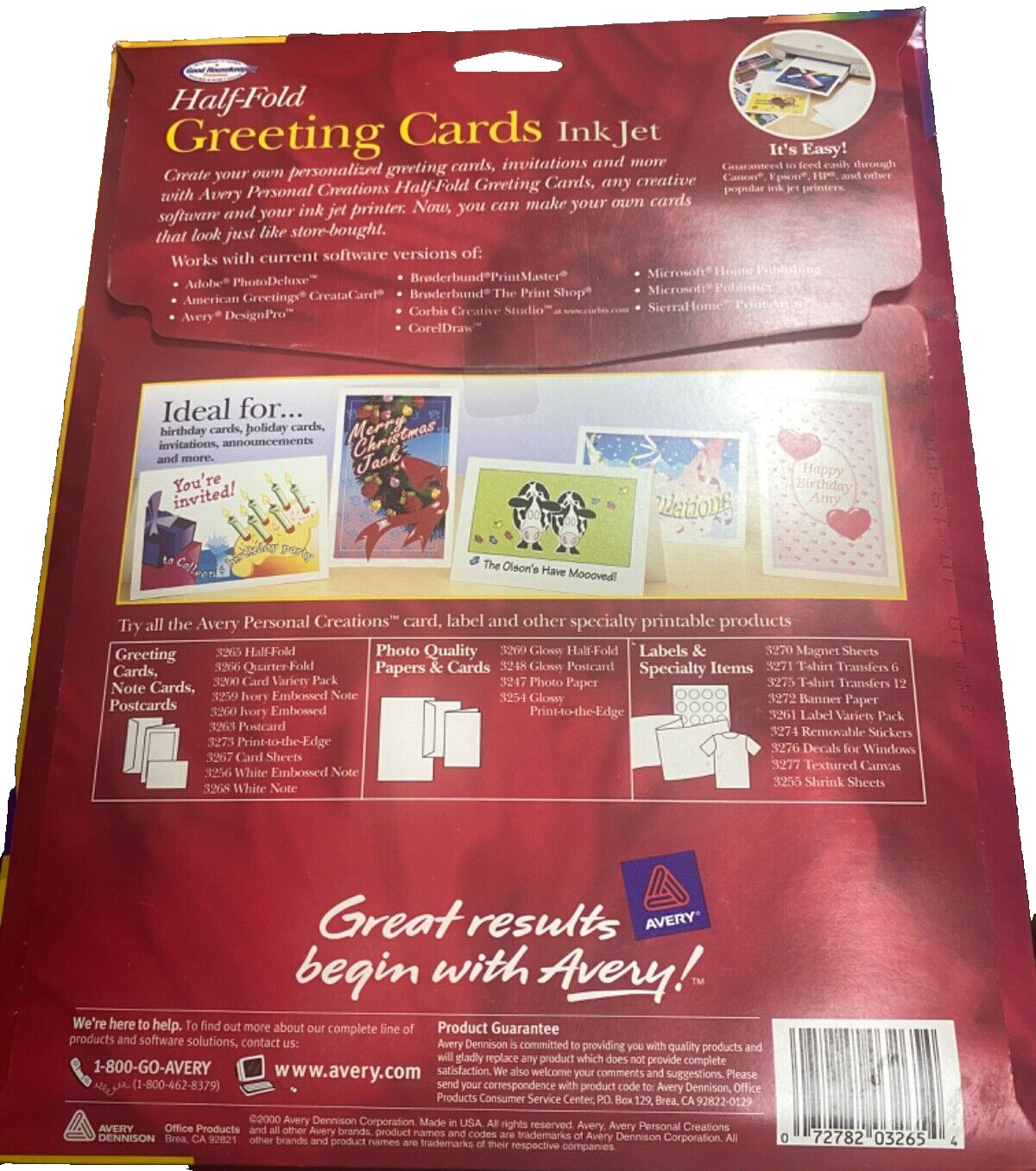 Avery 3265 Ink Jet Greeting Cards Half Fold 5 1/2″ x 8 1/2″ NEW
