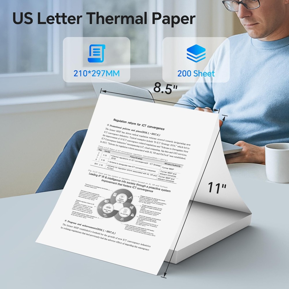 Thermal 8.5 X 11 Letter Thermal Printer 100 Sheets,for PRT9160