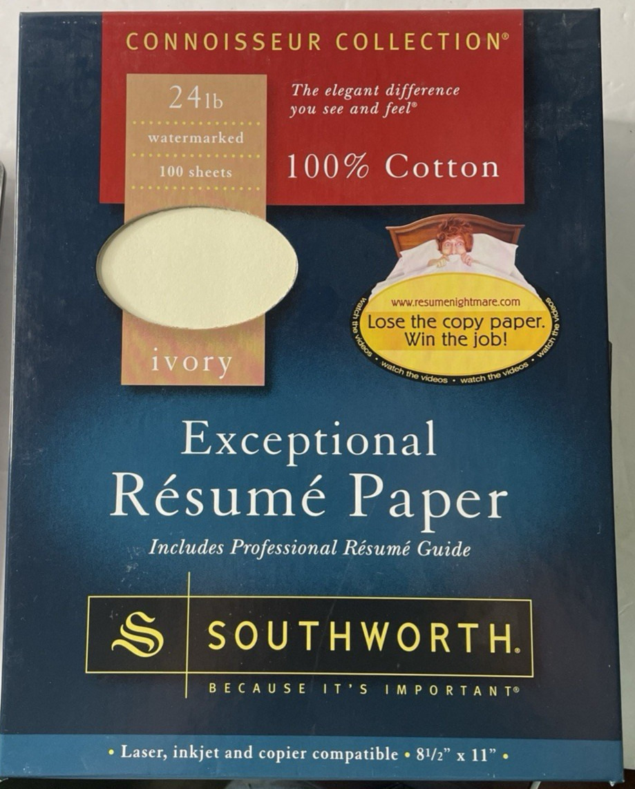 SOUTHWORTH 100% Cotton Resume Paper 24 lb Ivory 8.5″x11″ Woven ~96 sheets R141CF