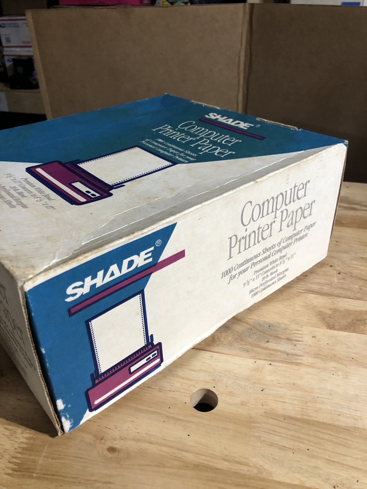 NOS BOX OF VINTAGE SHADE COMPUTER PRINTER PAPER – CONTINUOUS SHEETS