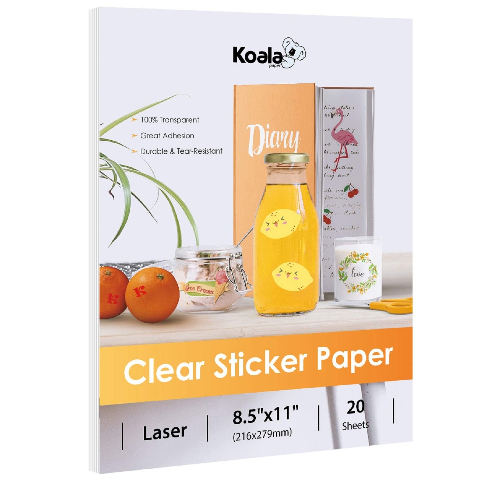 Koala Printable Clear Sticker Paper – ONLY for LASER Printer – 8.5×11 Inch 20…
