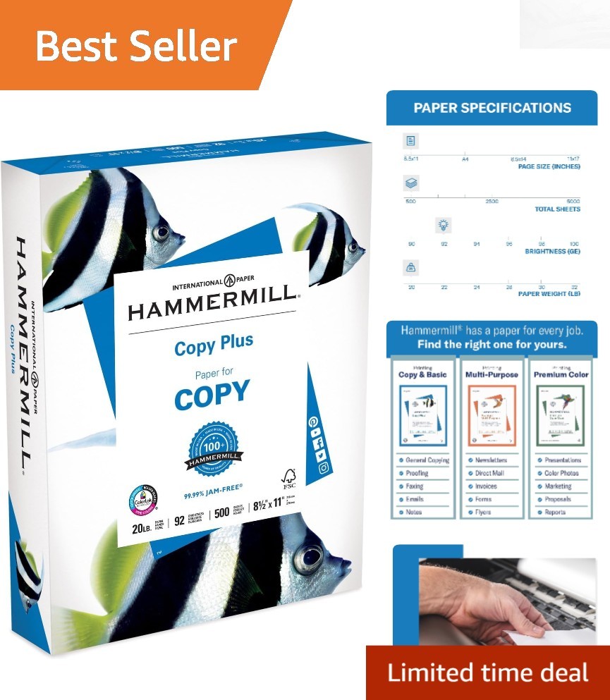 Sustainable 20 lb Copy Plus Printer Paper, 500 Sheets, Acid-Free, Made in USA