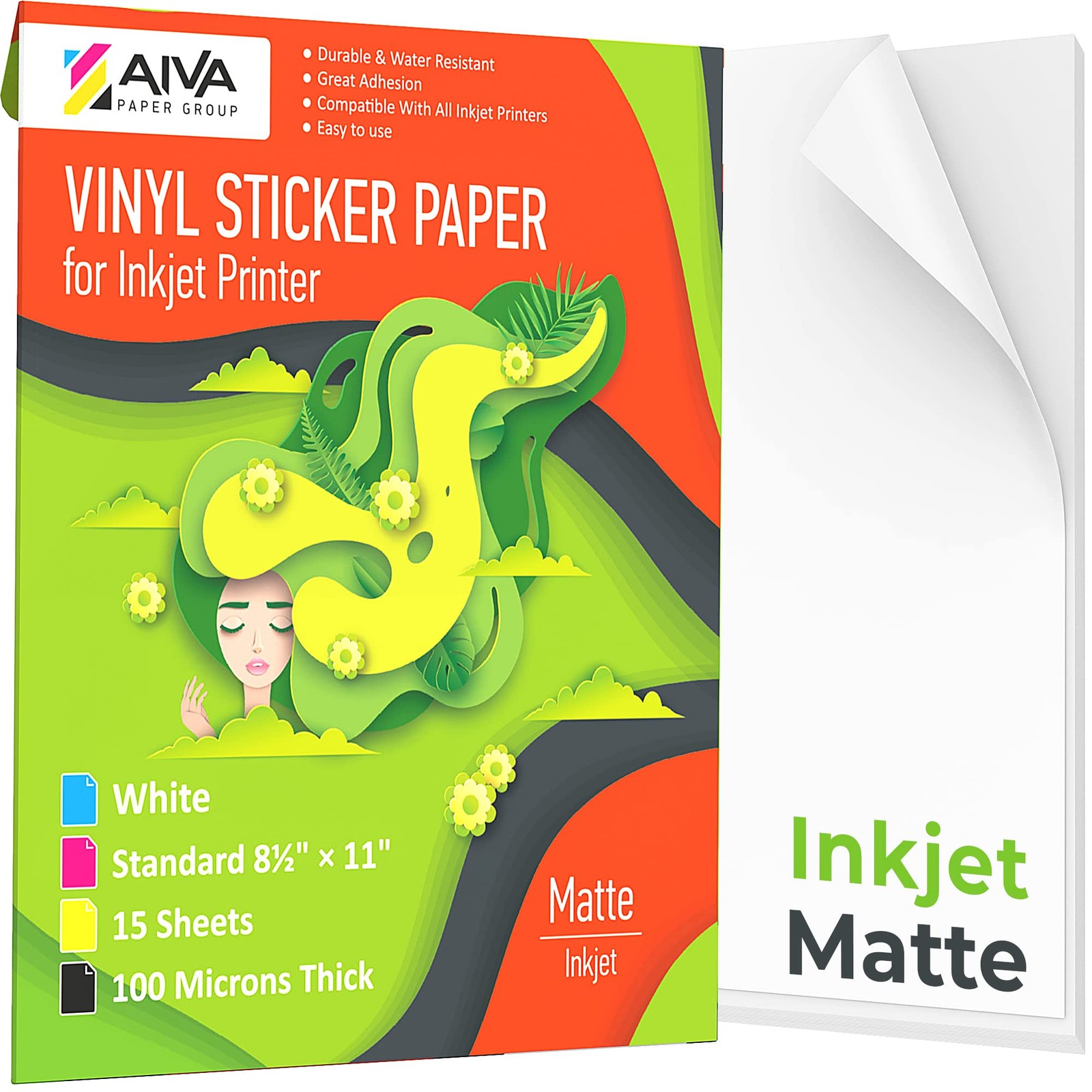 Printable Vinyl Sticker Paper for Inkjet Printer – Matte White – 15 Self-Adhe…