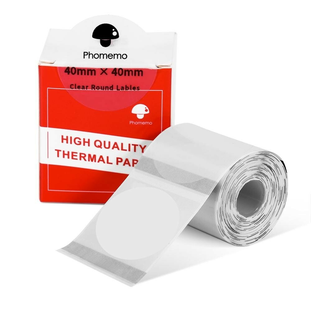 40×40mm Round Transparent Adhesive Thermal Label for Phomemo M110 M200 Printer