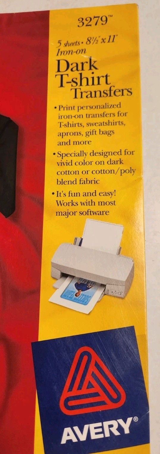 Avery Printable T-Shirt Iron-On Transfers Dark Fabrics Inkjet NEW