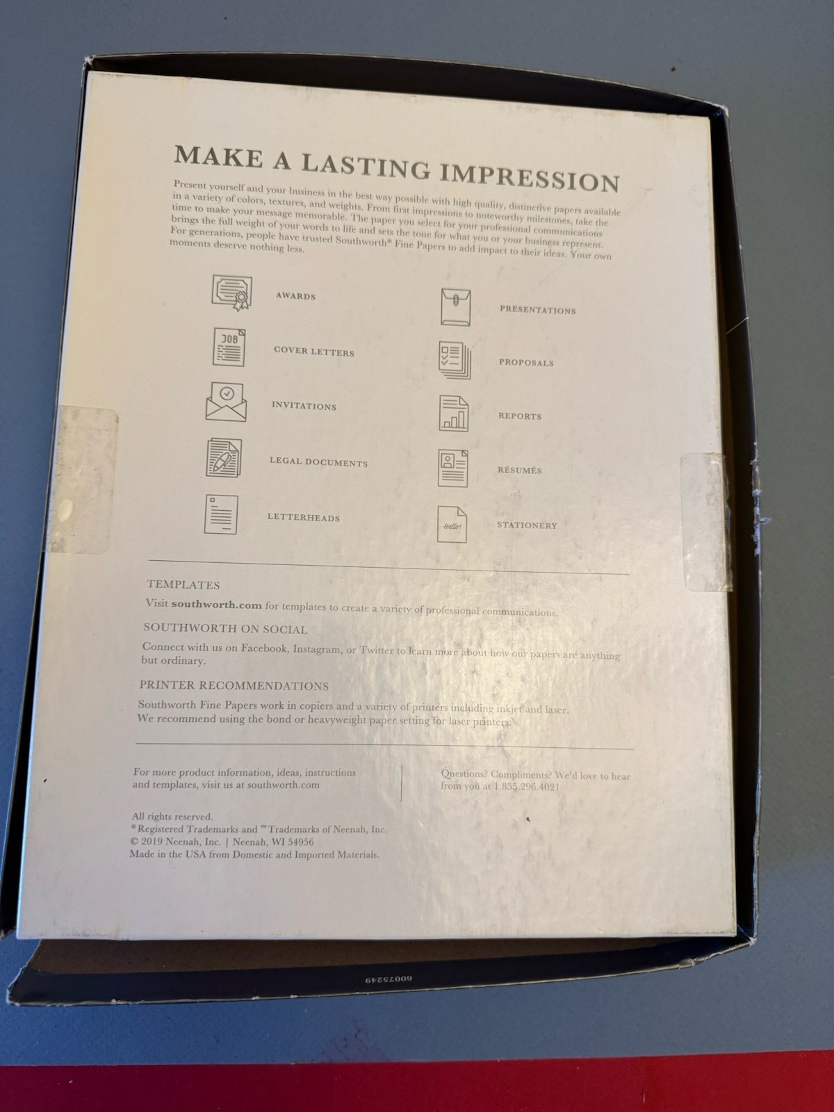 Southworth – 20 lb 8.5″ x 11″ Parchment Specialty Paper – White ~ 500 Sheets