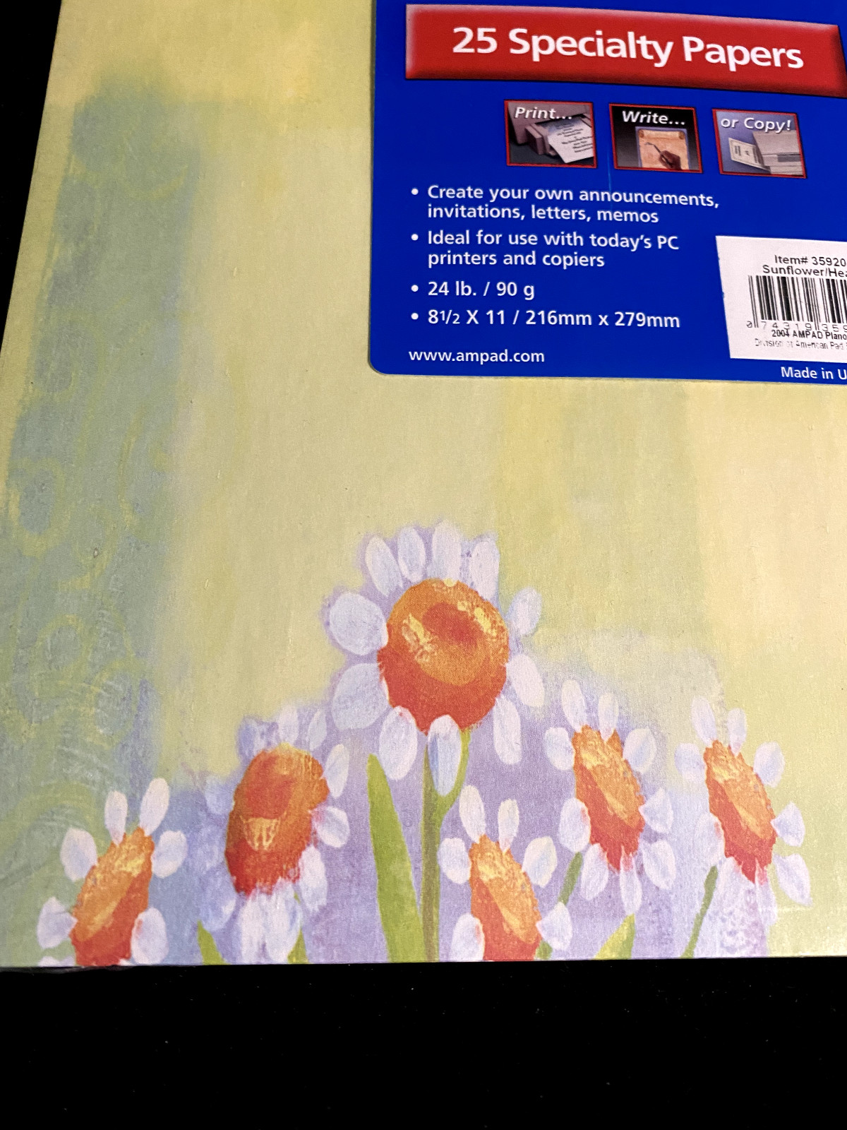 Vintage AMPAD 25 Specialty PC Copy Printer Paper Sunflower Heart Rainbow Sealed