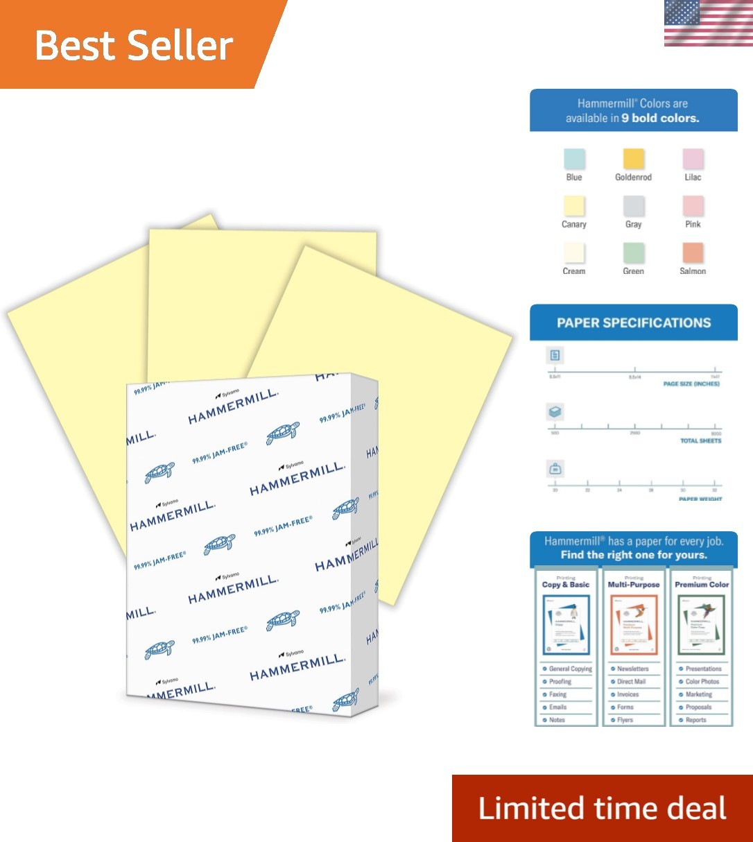 Smooth 20 lb Printed Paper – 500 Sheets of Canary Yellow, Perfect for Projects