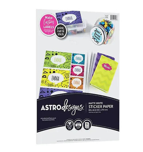 Astrodesigns Matte White Sticker Paper 8.5 x 11 15 Sheets Acid Free