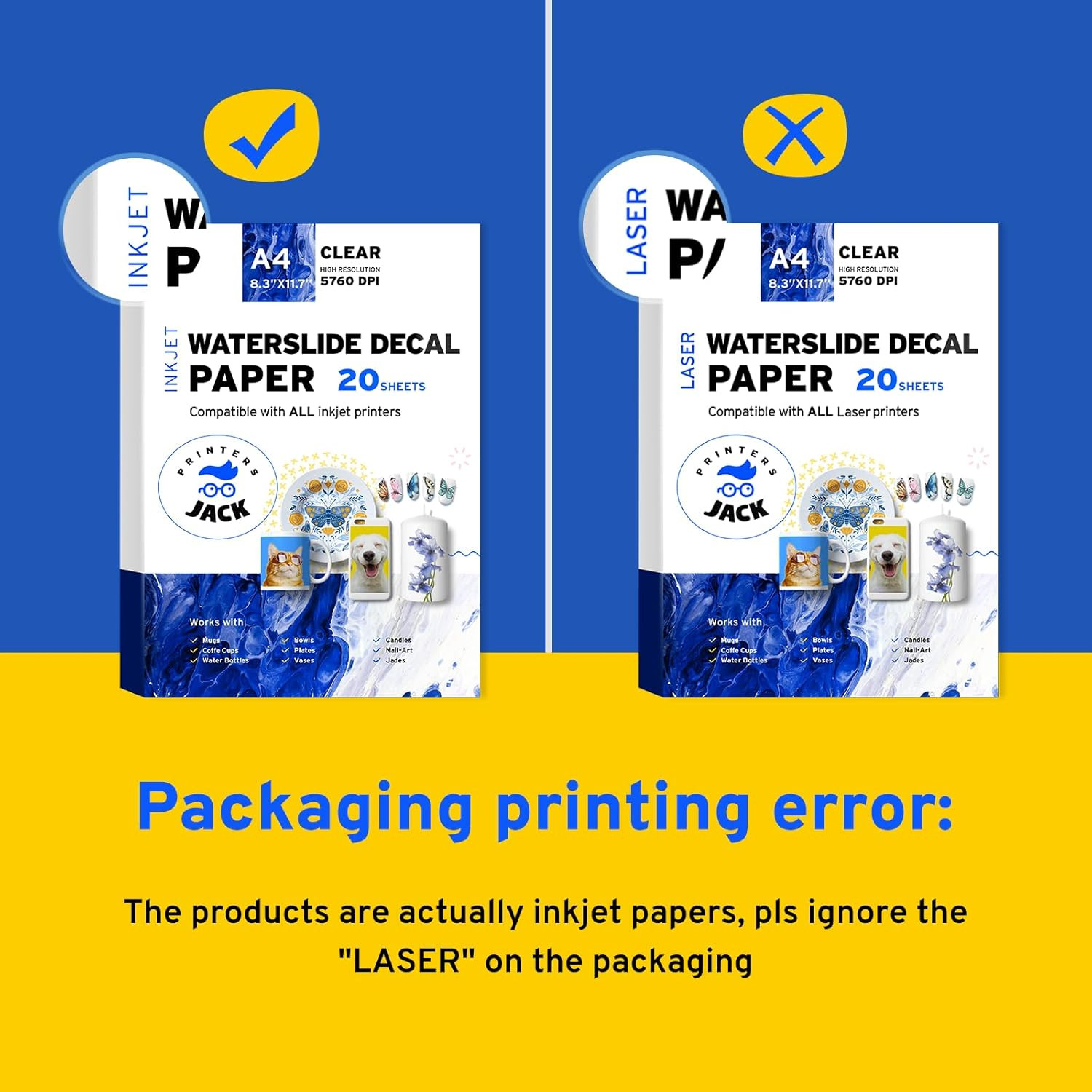 Water Slide Decal Paper Inkjet 20 Sheets A4 Size Premium Water-Slide Transfer Pa