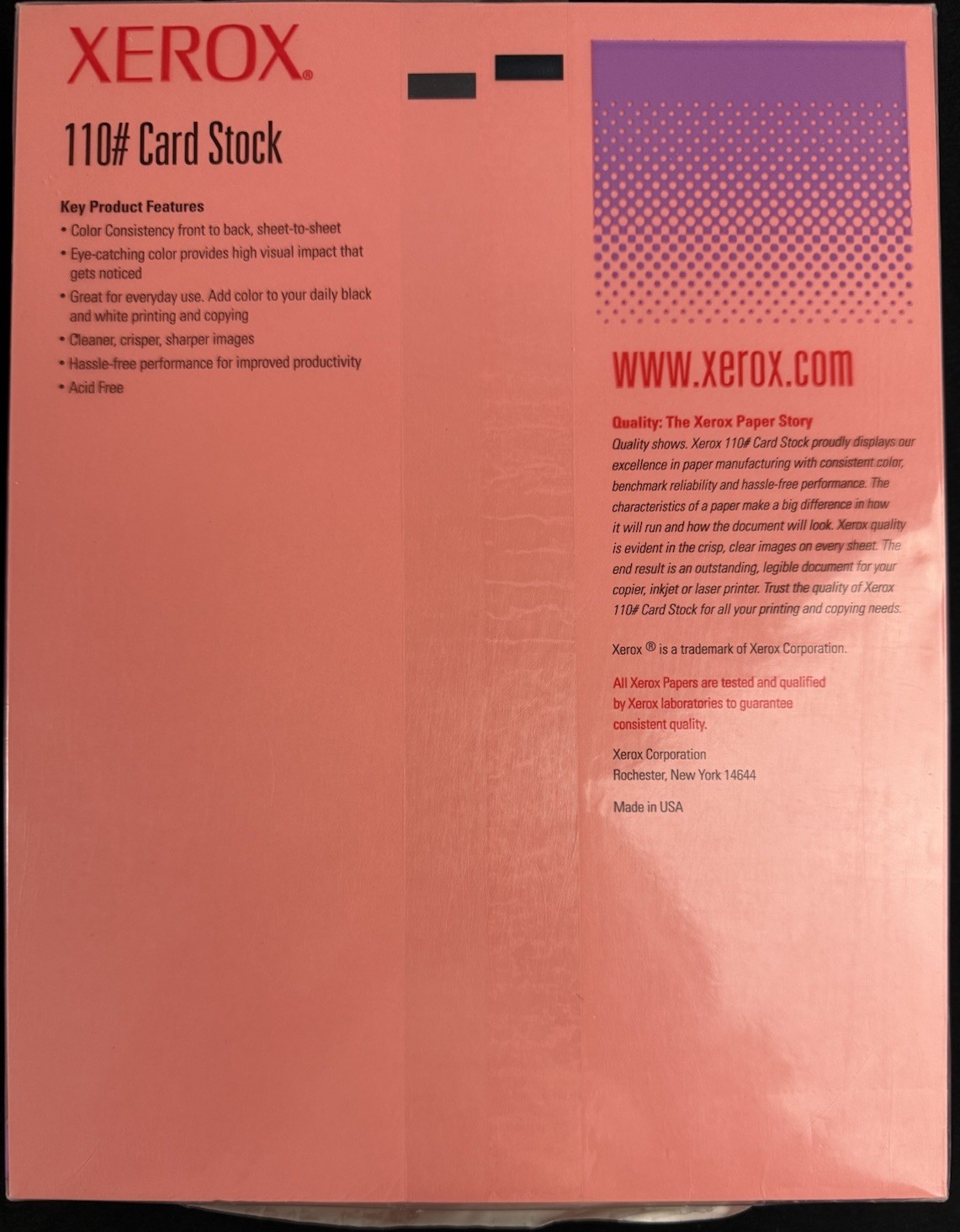 Xerox 110# Card Stock Salmon Copy Printer Paper 250 Sheets 8 1/2″ × 11″