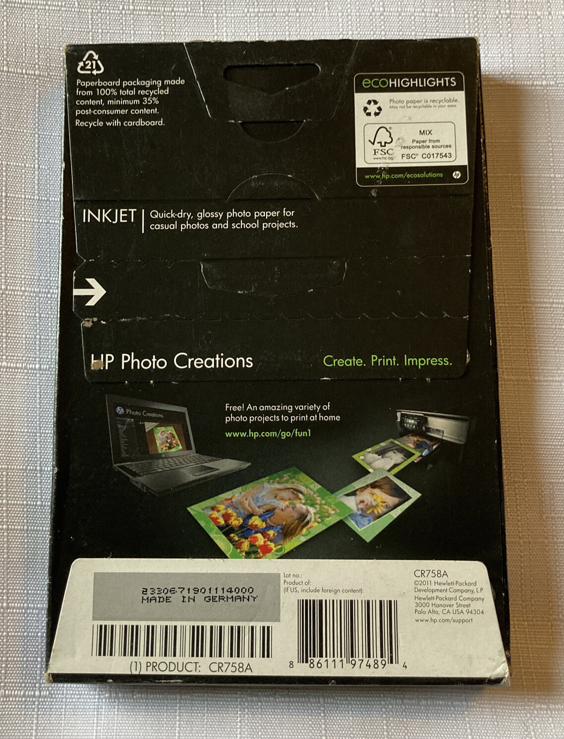 Hewlett Packard CR758A Printer Photo Paper 4×6” – 50 sheets Glossy NEW