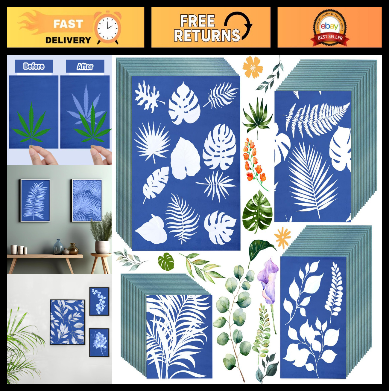 Cyanotype Paper Sun Print Kit – 100 Sheets A4 A5 A6 Solar Drawing Paper for DIY