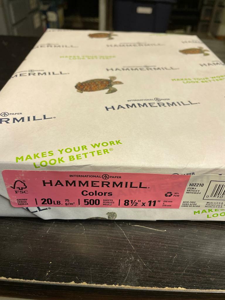 Hammermill Recycled Colored Paper 20lb 8 1/2 x 11 Cherry 500 Sheets/Ream 102210