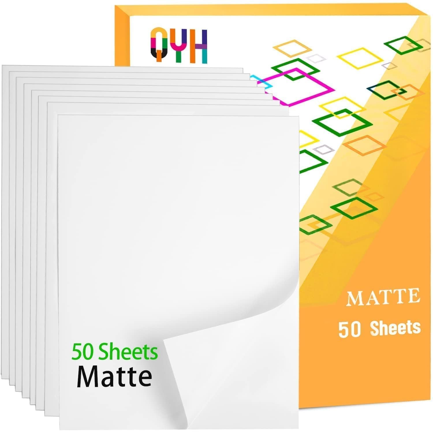 QYH Printable Vinyl Sticker Paper for Printer – 50 sheets Matte Waterproof