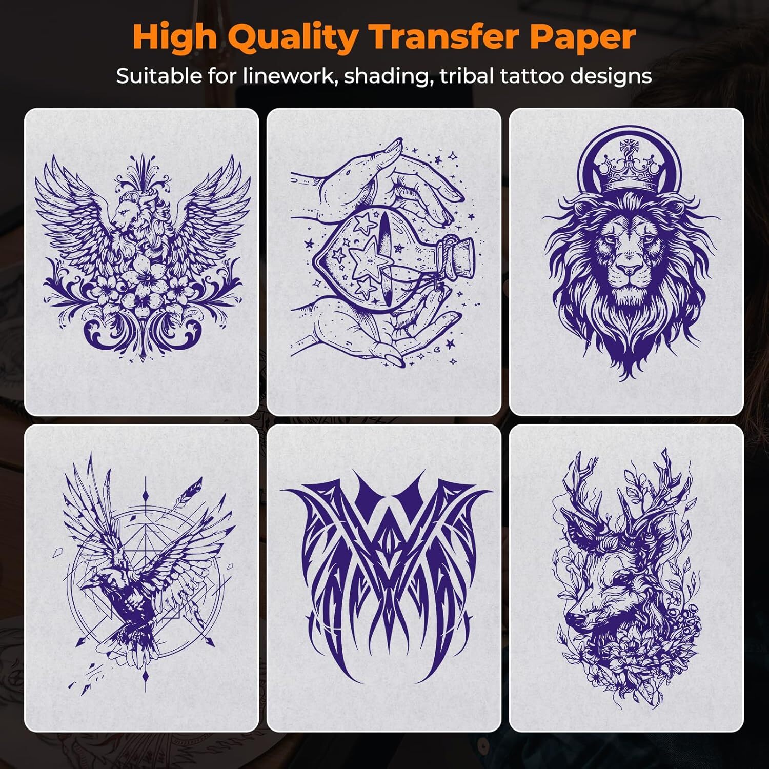 100PCS Tattoo Transfer Paper Stencil Carbon Thermal Tracing Hectograph Sheets