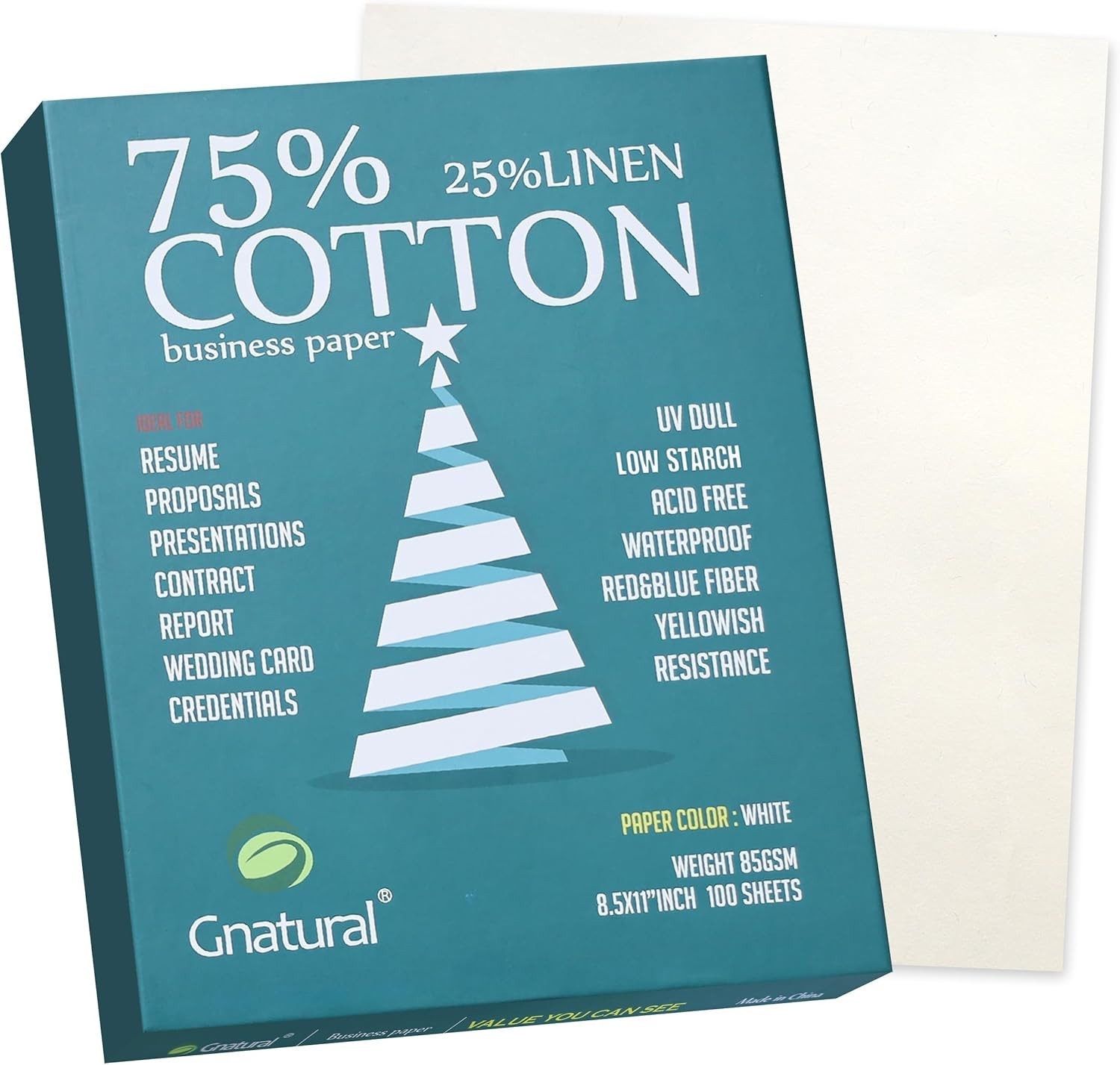 75% Cotton 25% Linen Business Paper, 85gsm 8.5”×11” Inkjet Printer Paper, Waterp