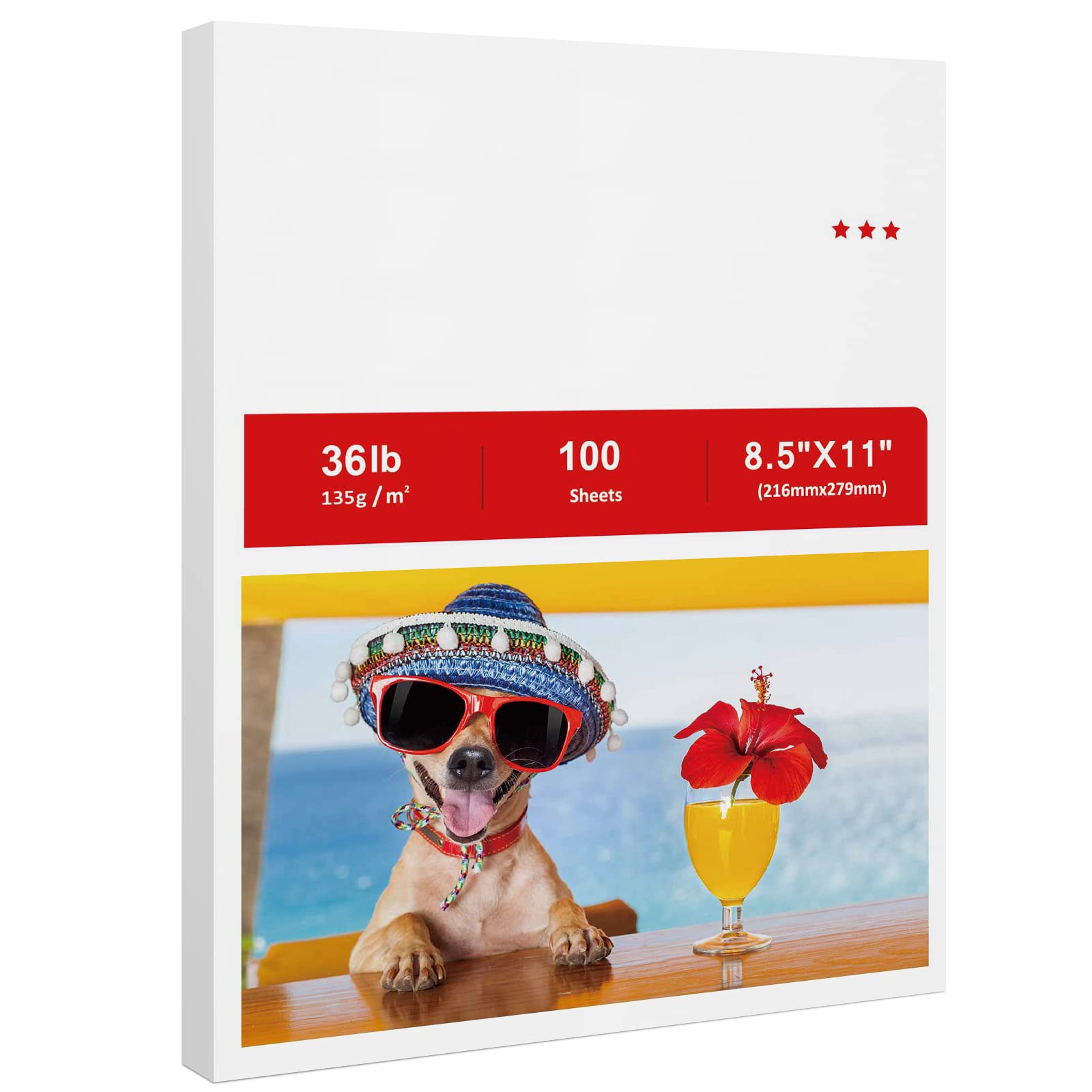 Inkjet Printer Paper 36LB, Glossy Surface, 8.5×11, 100 Sheets, White